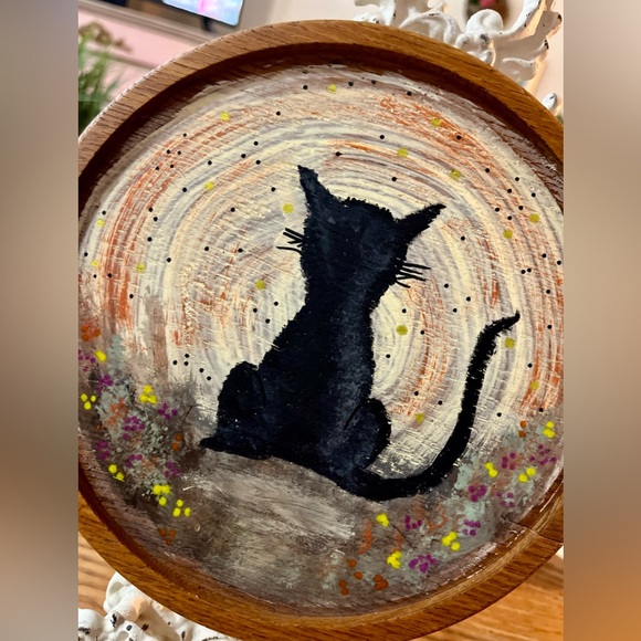 OOAK Original Artwork - Black Cat Full Moon - Halloween Painting - Cat Familiar - Picture 2 of 7